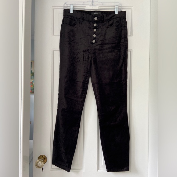 LAST CHANCE! 7 for All Mankind High Waist Skinny Black Velvet Pants in Size 29 - Picture 1 of 10